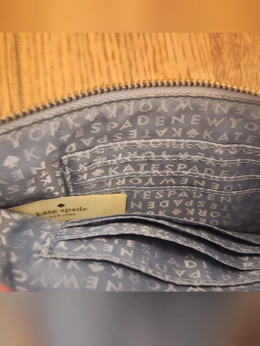 kate spade Light Blue Double Zip Wristlet Clutch with Gold Plaque